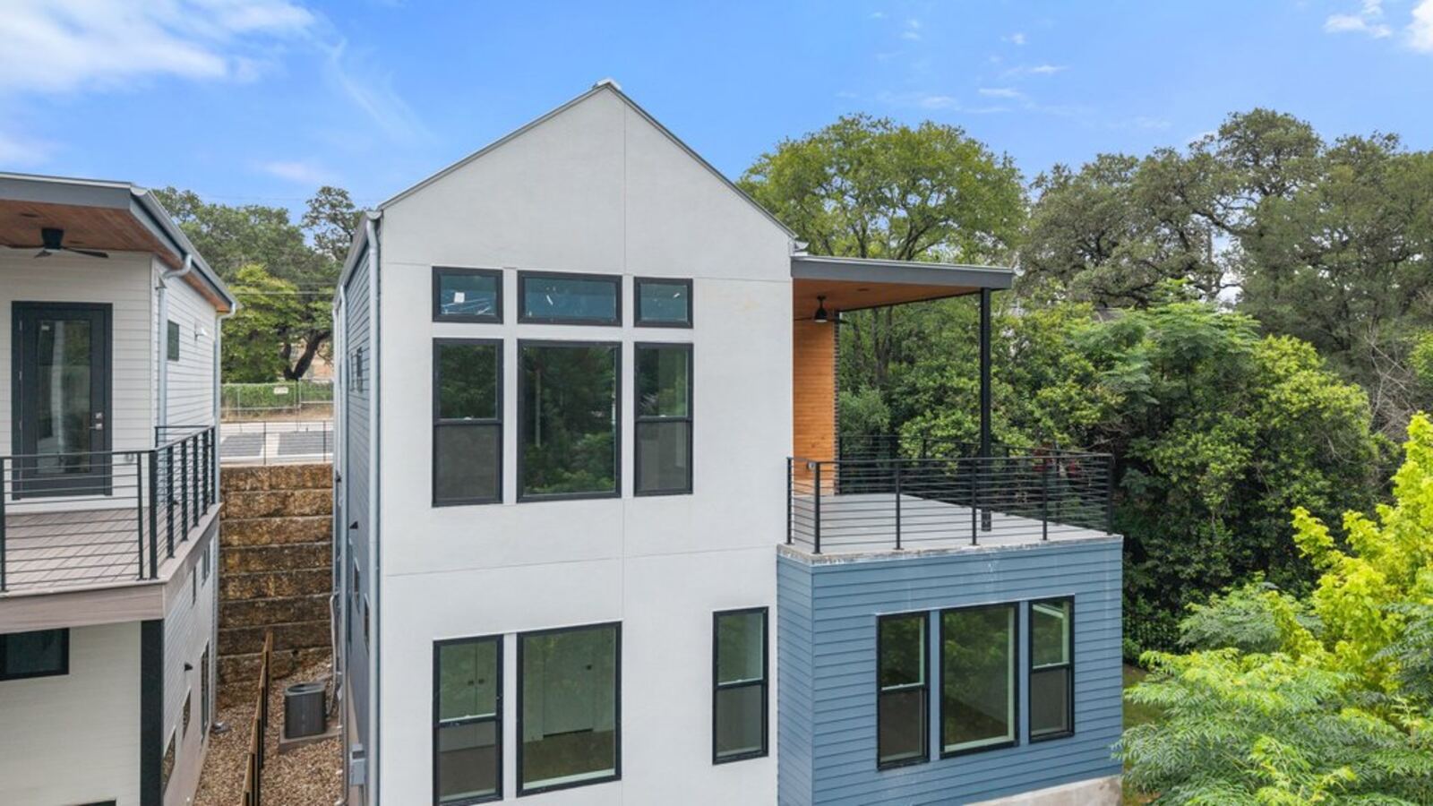 Drone view of the Frank West townhome elevations
