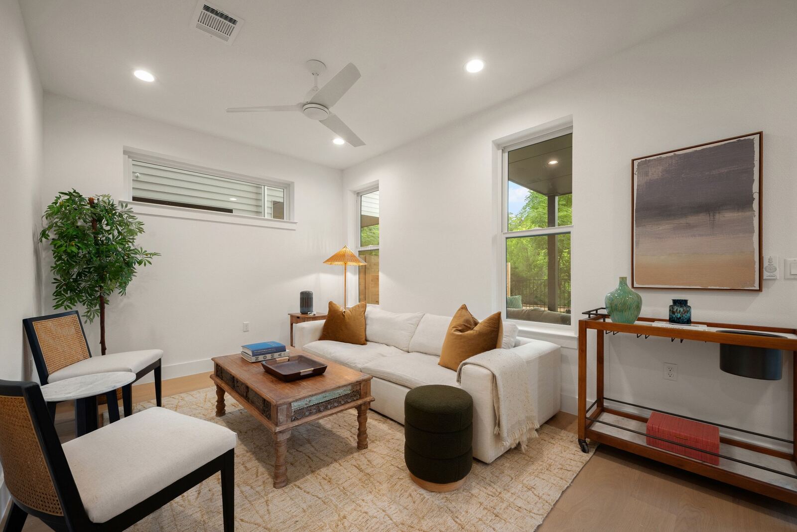 Living room with sectional and natural light