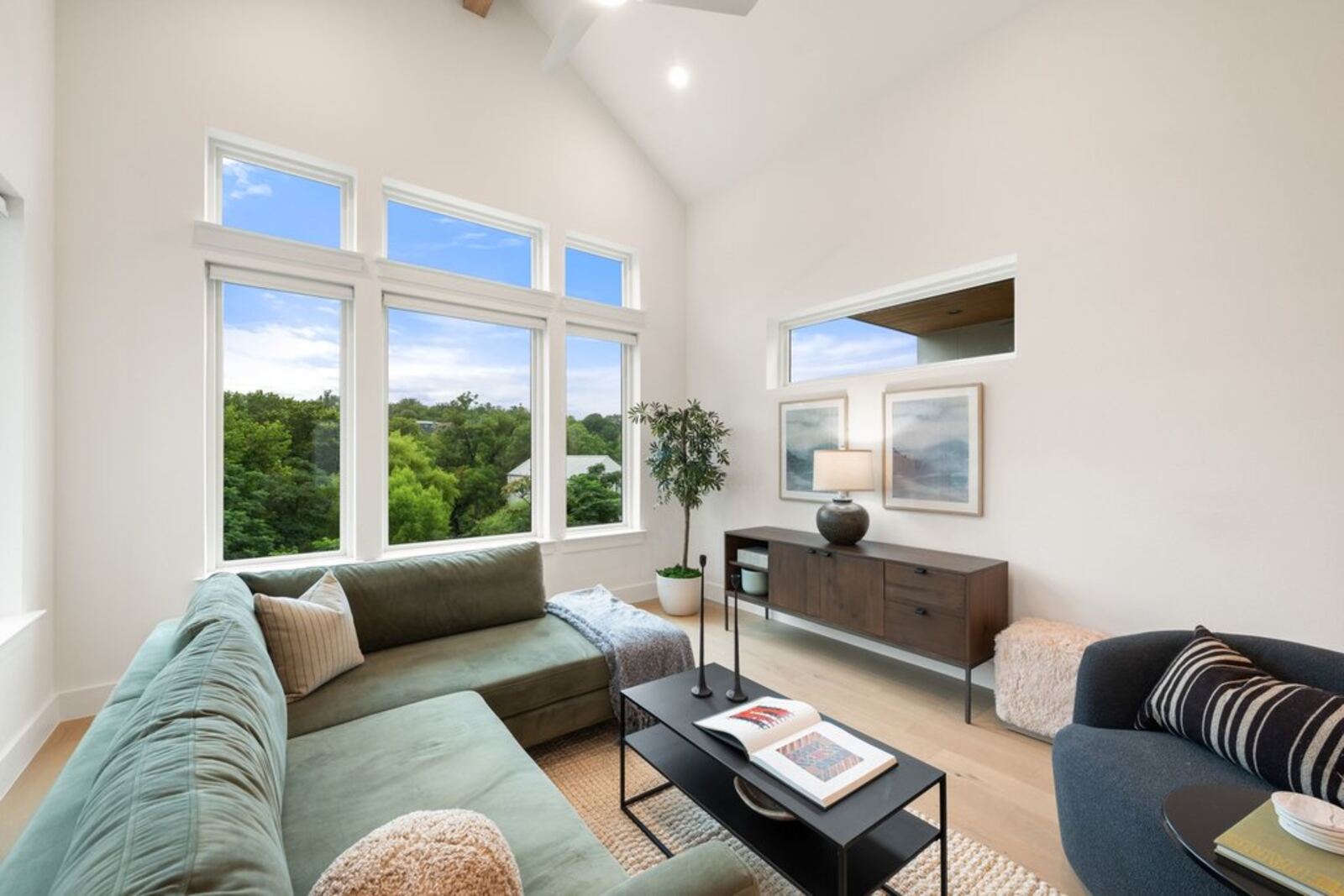 Living room with treetop views