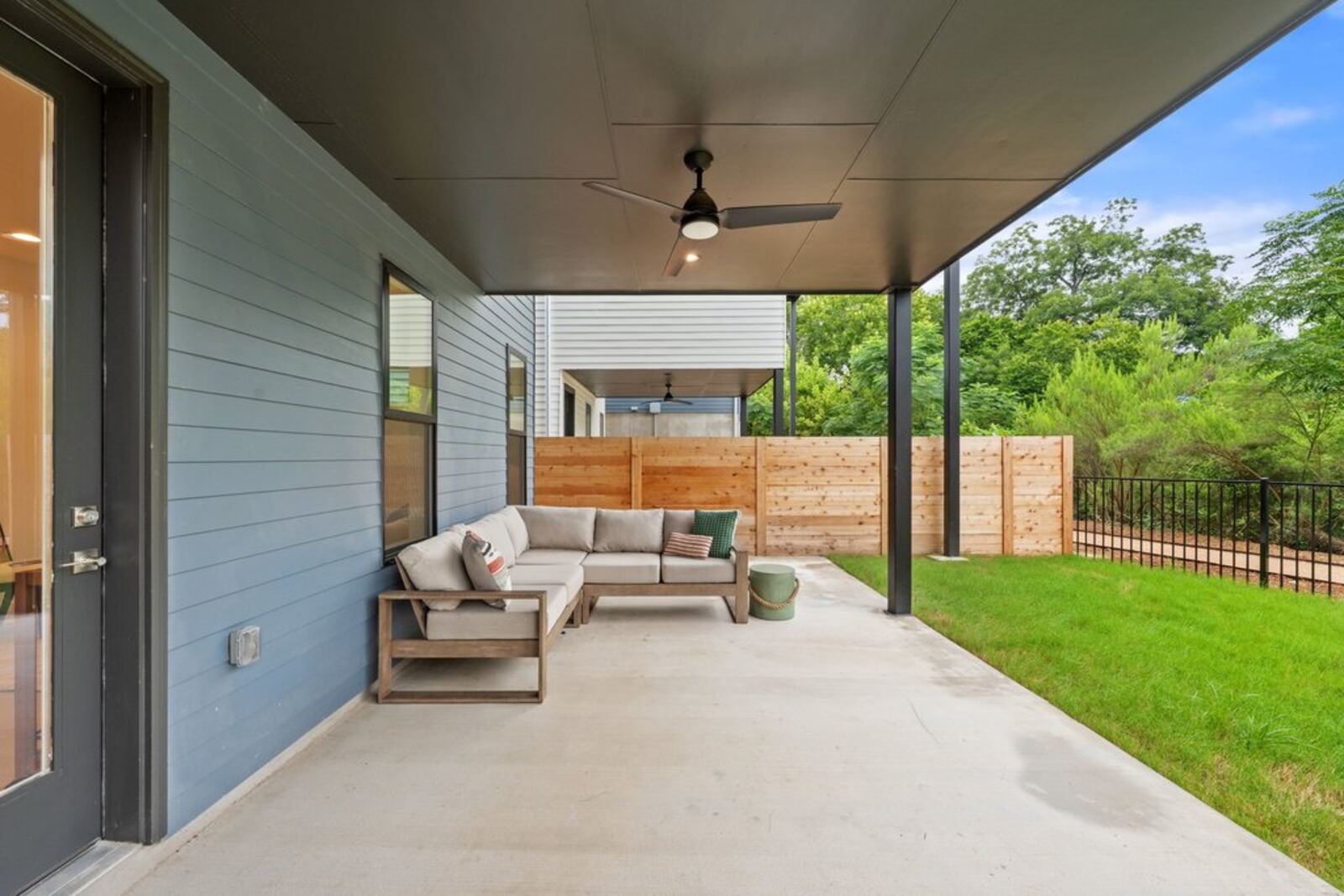 Covered patio and fenced yard